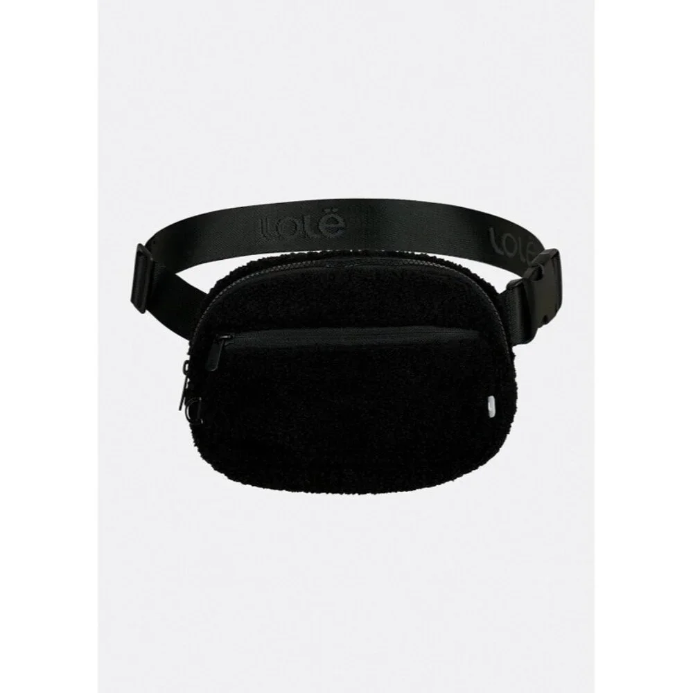 NWT Lole Jamie Teddy Belt Bag Black Faux Shearling Crossbody Cozycore Minimalist - Picture 1 of 7